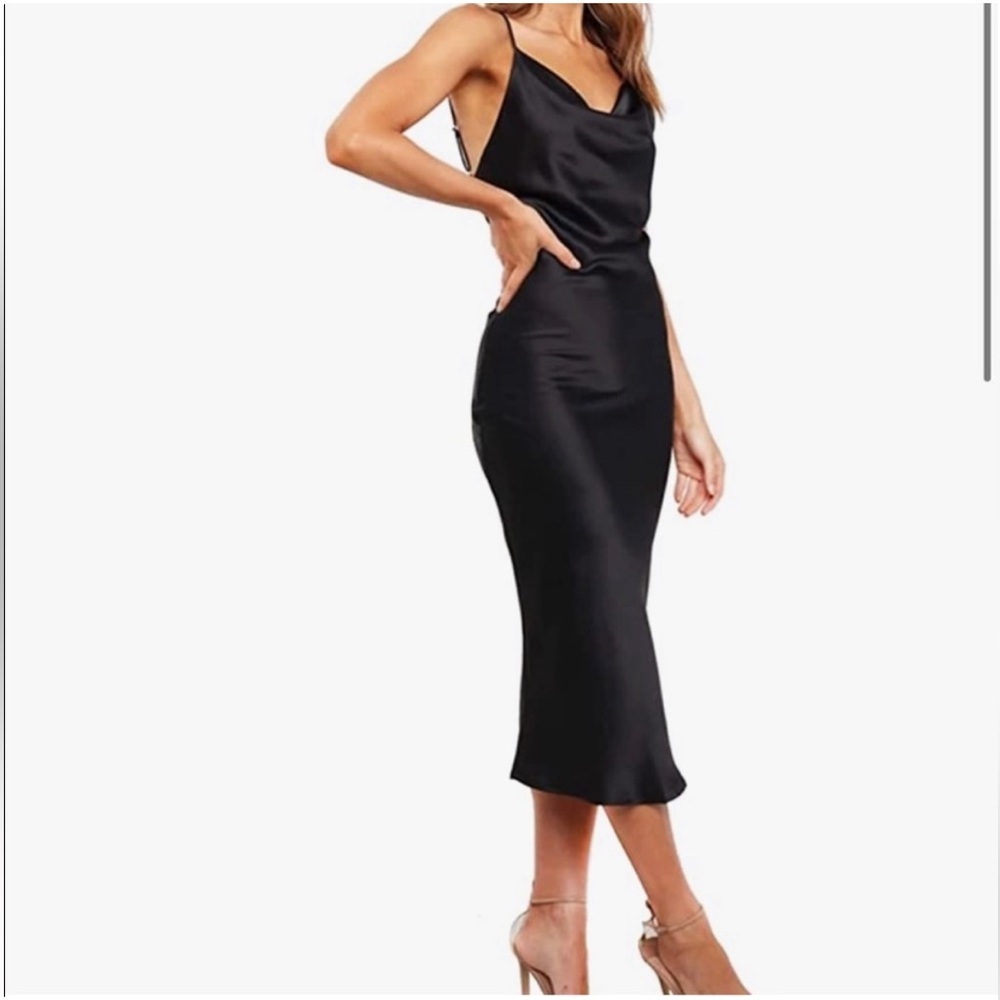 2/$60 Bebe satin cowl neck slip midi dress black size medium spaghetti straps